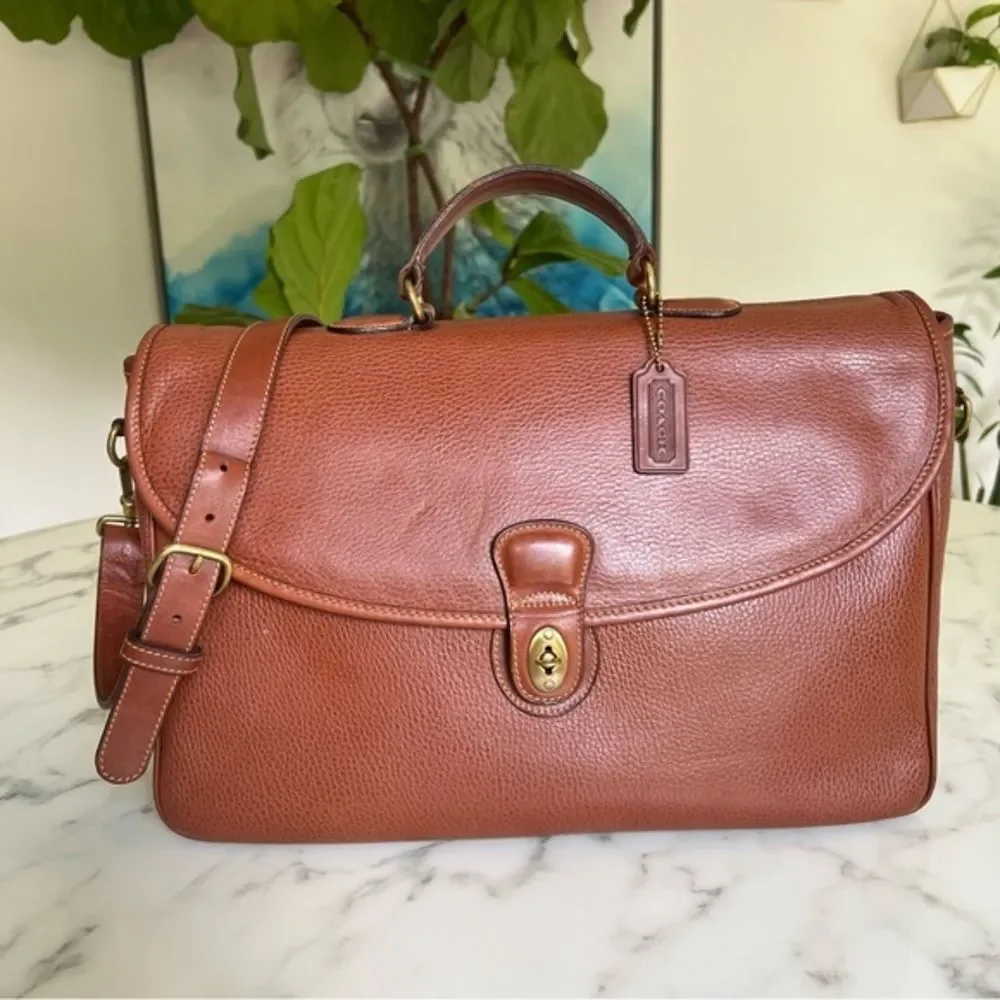 COACH Vintage Sheridan Sumter Briefcase 5268 Tan Pebble Leather Brass 90's USA